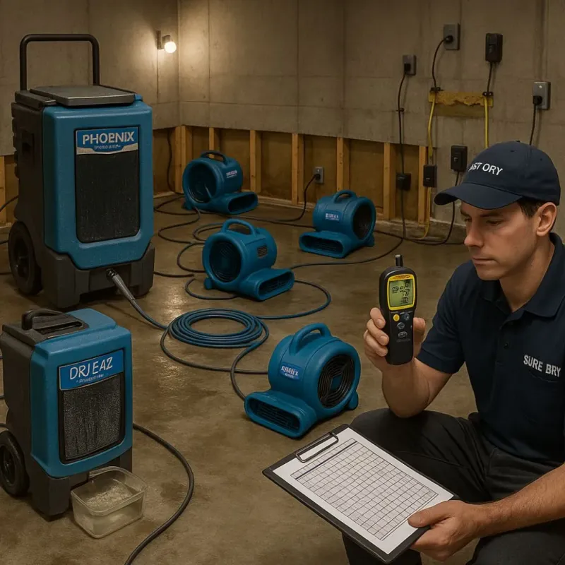 Structural Drying and Dehumidification process in Many Farms, AZ